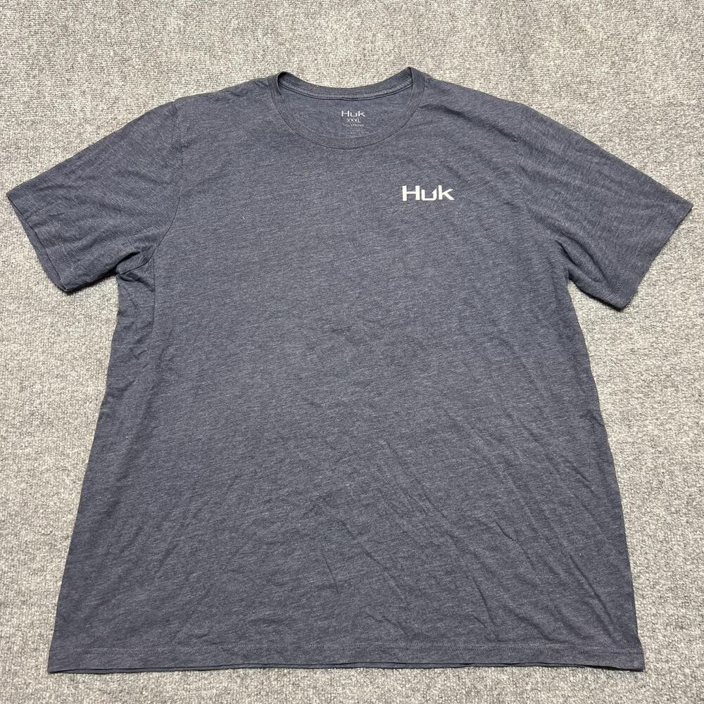 Huk Shirt Mens 3XL Blue Camo Logo Graphic Fishing Tee Short Sleeve Back Graphic